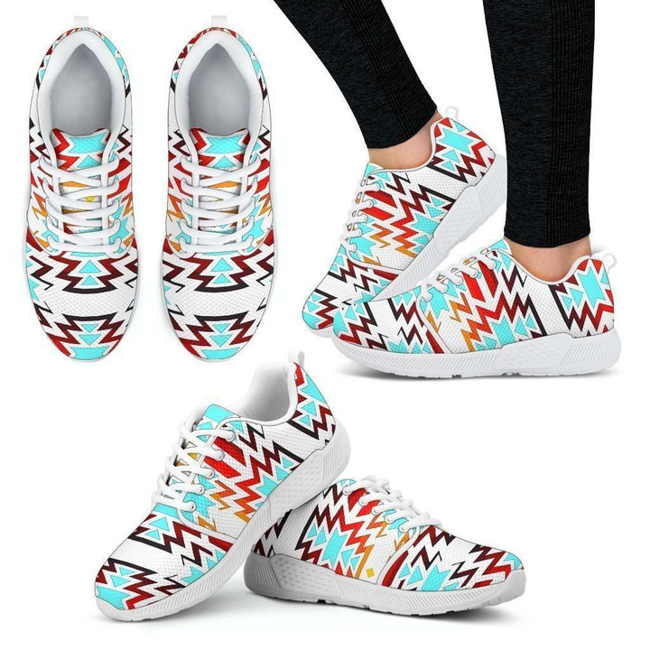 Big Pattern Fire Colors and Turquoise white Sopo Women's Athletic Sneakers White Sole