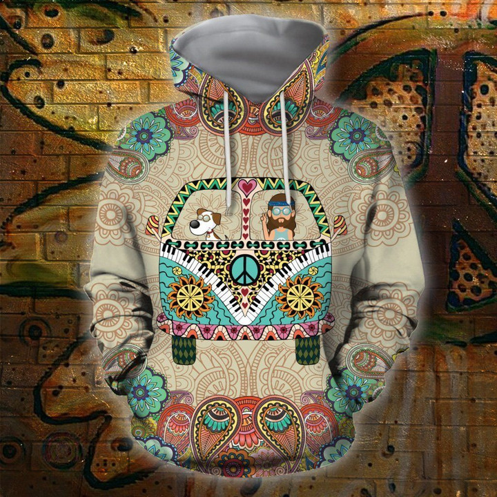 3D All Over Print Dog Hippie Hoodie