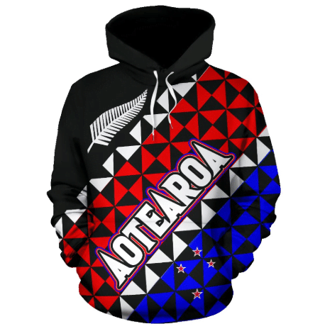 Aotearoa - New Zealand Hoodie Silver Fern & Flag Color