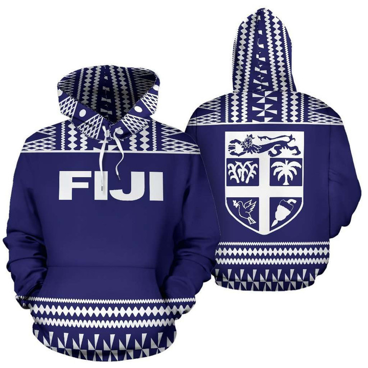 Fiji Tapa All Over Zip-Up Hoodie - Blue And White Version - BN09