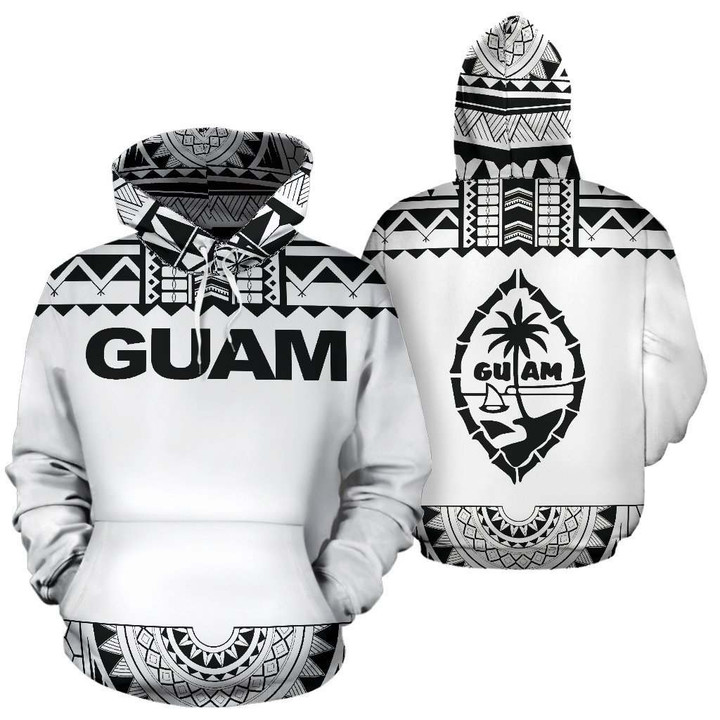 Guam All Over Hoodie - Polynesian White And Black - BN09