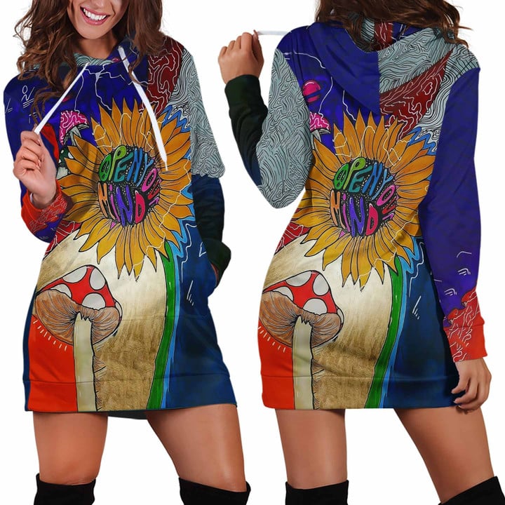 Flower Mushrooms Hippie Hoodie Dress