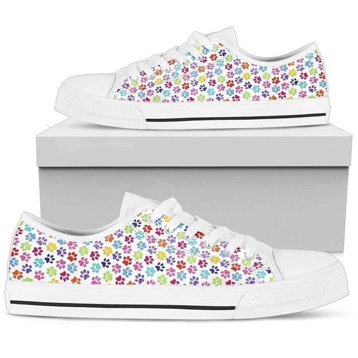 Painted Paw Print White Low Top Sneaker