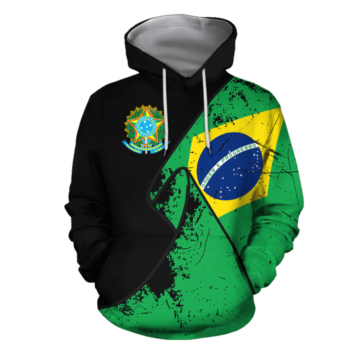 Brasil Special Grunge Flag Pullover Hoodie