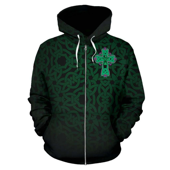 Celtic Cross With Flowers Thistle Zipper Hoodie