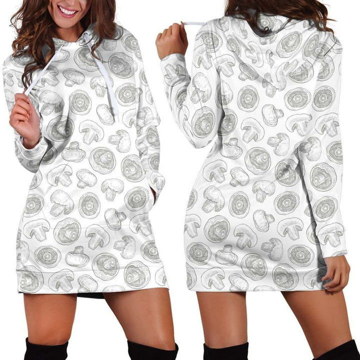 All Over Printing White Mushroom Hoodie Dress NNK