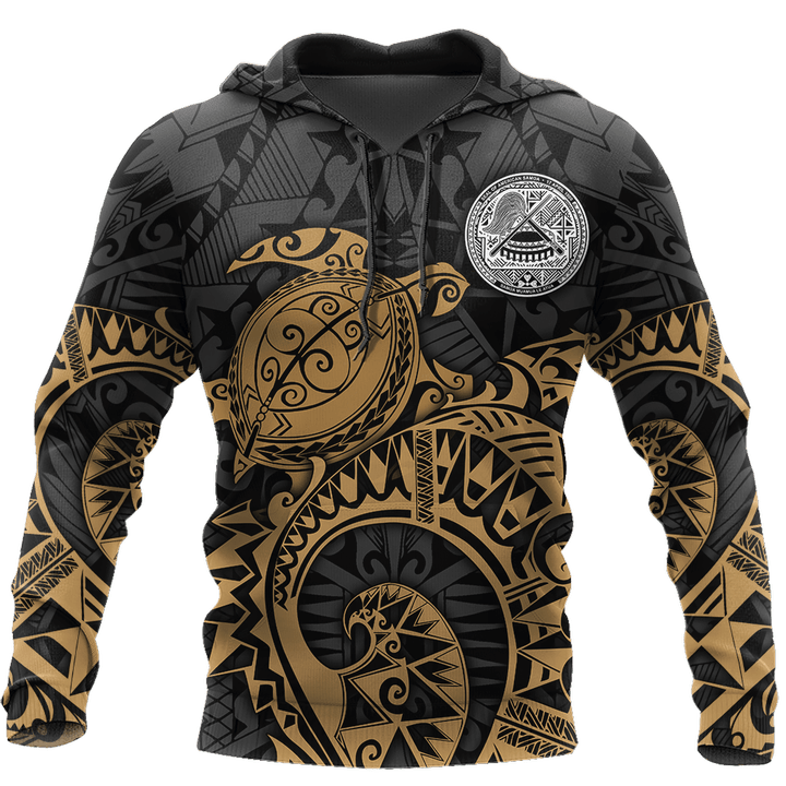 Samoa Polynesian Hoodie Gold Turtle Flowing 3d all over printed shirt and short for man and women AZ130201 PL