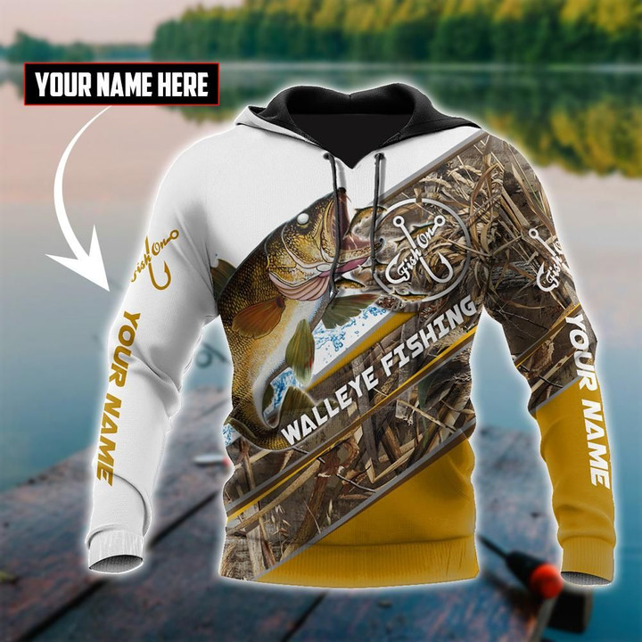 Custom name Walleye Fishing camo 3D print shirts