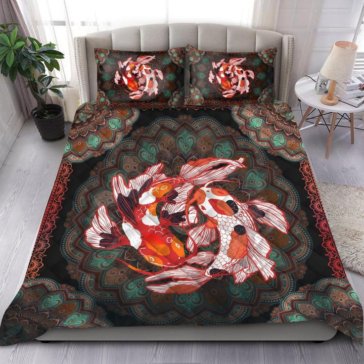 Beautiful Koi Fish Mandala Quilt Bedding set TR2705201-Quilt-Huyencass-King-Vibe Cosy™