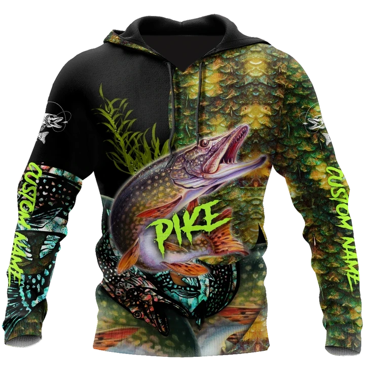 Custom name Northern Pike Fishing on skin 3D Design print shirts
