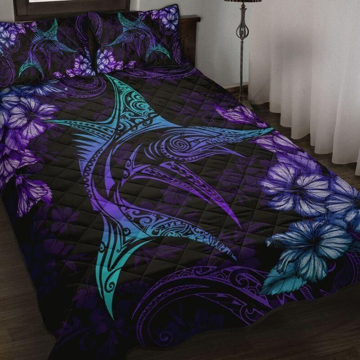 Beautiful Marlin hibiscus Hawaii quilt bedding set