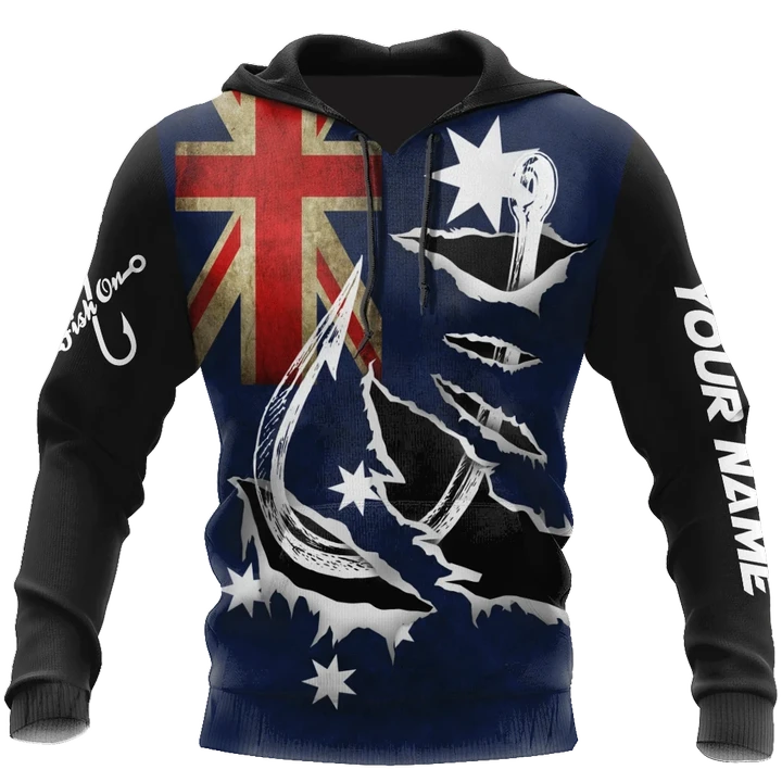 Custom name Hooked on fishing Australia design 3d print shirts