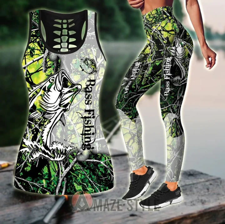Bass Fishing - Green Camo Combo Legging + Tank fishing outfit for women TR250302 - Amaze Style™-Apparel