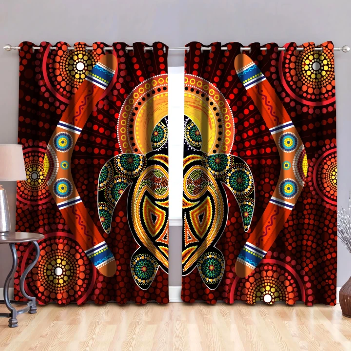 Aboriginal Turtle Boomerangs Indigenous Painting Art Thermal Grommet Window Curtains