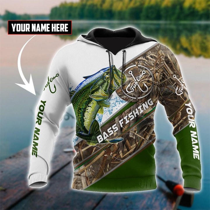 Custom name Bass Fishing camo 3D print shirts