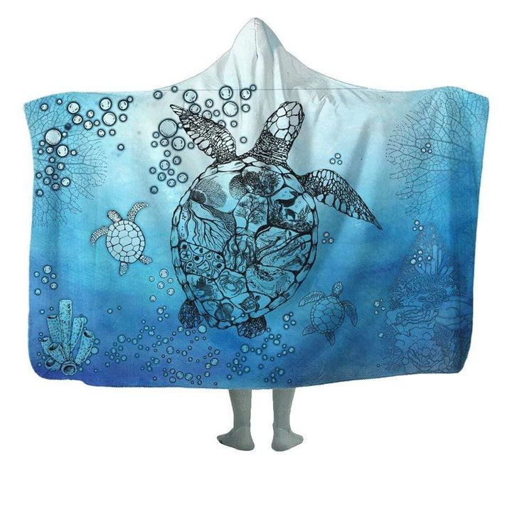 3D All Over Ocean Life Hooded Blanket Blue CPD04062103