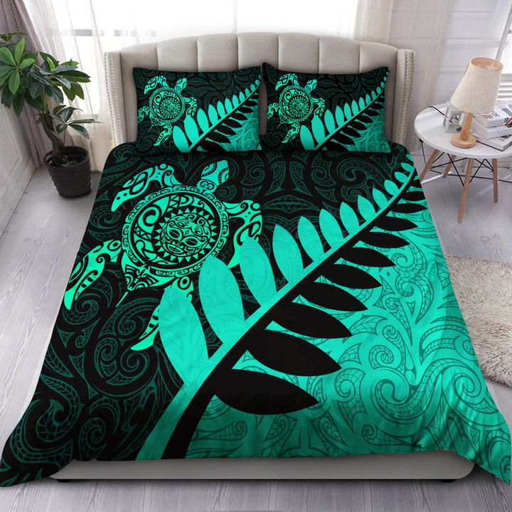 New Zealand Bedding Set - Aotearoa Maori Turtle Silver Fern Turquoise TR1407203
