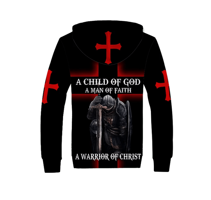 A CHILD OF GOD A MAN OF FAITH A WARRIOR OF CHRIST KNIGHT CHRISTIAN ALL OVER PRINTED SHIRTS-Apparel-MP-Fleece Zipped Hoodie-S-Vibe Cosy™