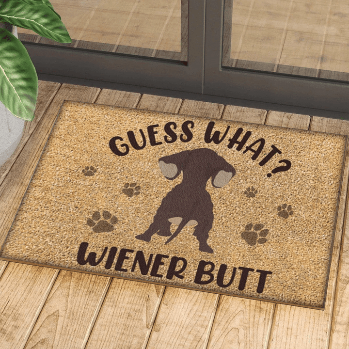 Guess What Wiener Butt Brown Dachshund Easy Clean Welcome DoorMat | Felt And Rubber | DO1757