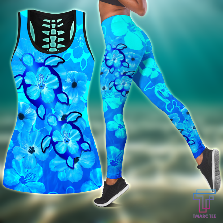 Blue Hibiscus Turtles In Hawaiian Dream Combo Legging + Tank Limited by SUN JJ160521 - Amaze Style™-Apparel
