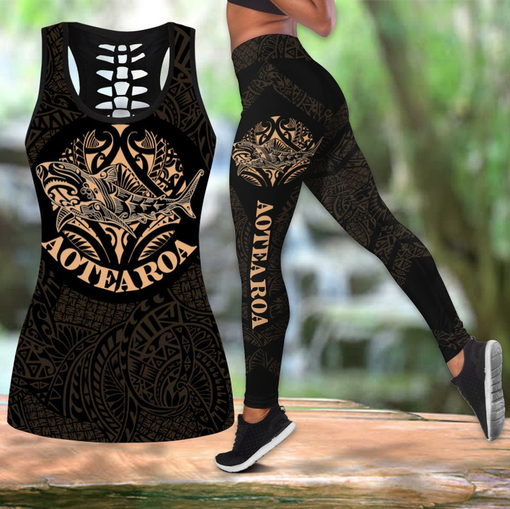 Tmarc Tee Combo maori shark tattoo tank top & leggings outfit for women