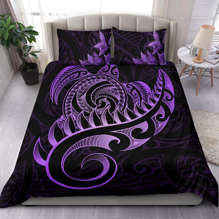 Aotearoa New Zealand Maori Turtle Silver Fern Violet Bedding Set Tmarc Tee