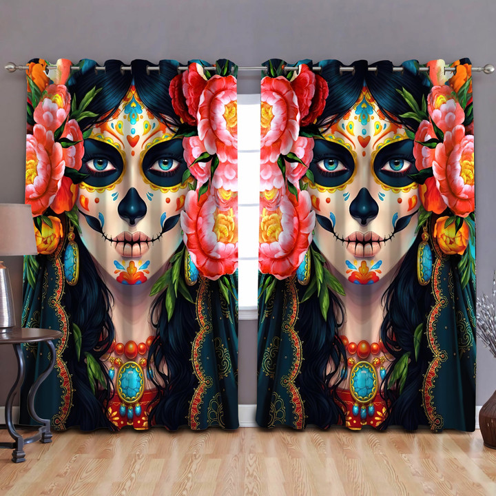 Beautiful Skull Girl Curtains DQB07302002-TQH-Curtains-TQH-52'' x 63''-Vibe Cosy™