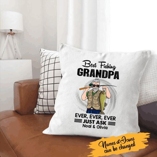 Tmarc Tee Best Fishing Grandpa Ever Just Ask Personalized Throw Canvas Pillow Amazing Gift For Dad Father Bonus Dad