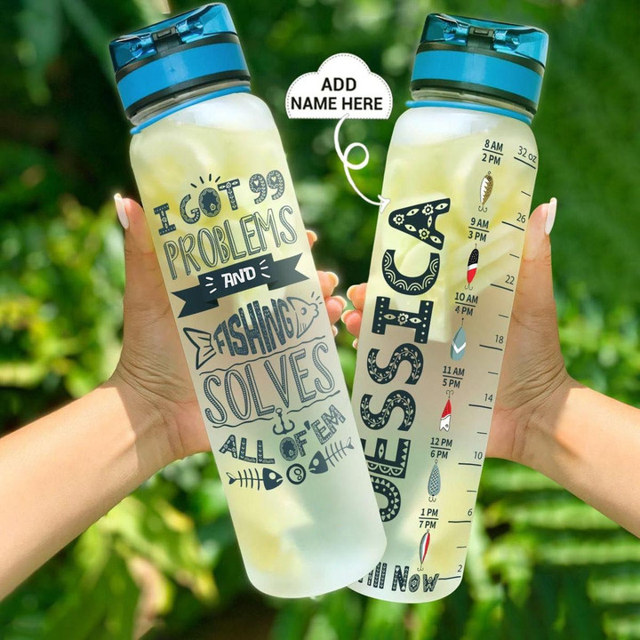 Tmarc Tee Custom name Fishing Solves Problems Water Bottle