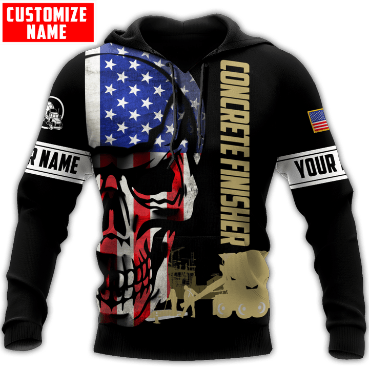 Tmarc Tee Concrete Finisher American Flag Skull Custom name shirts