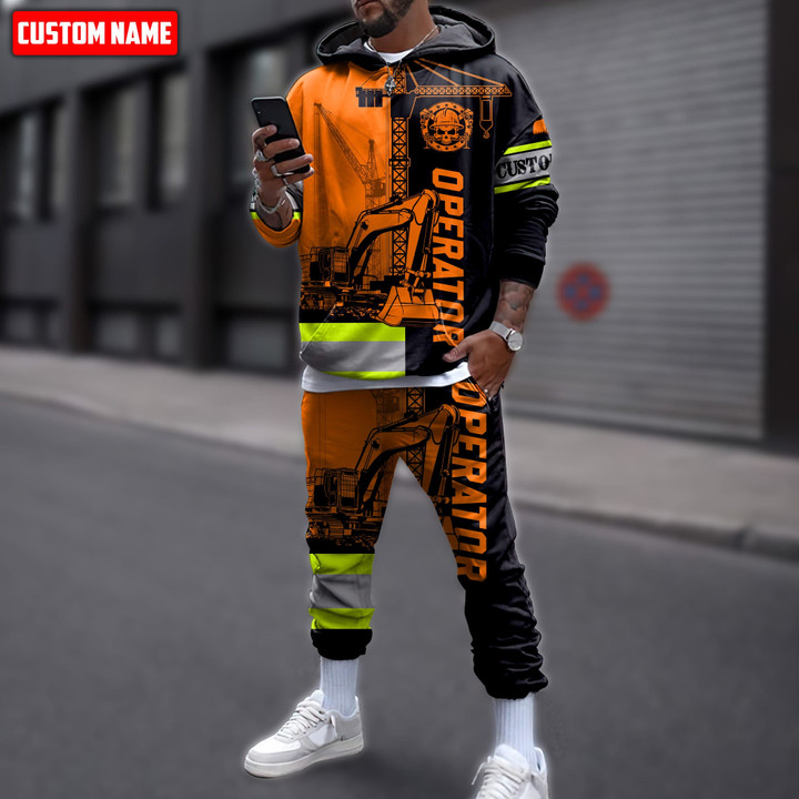 Tmarc Tee Customized Name Excavator Heavy Equipment Combo Hoodie + Sweatpant E KL