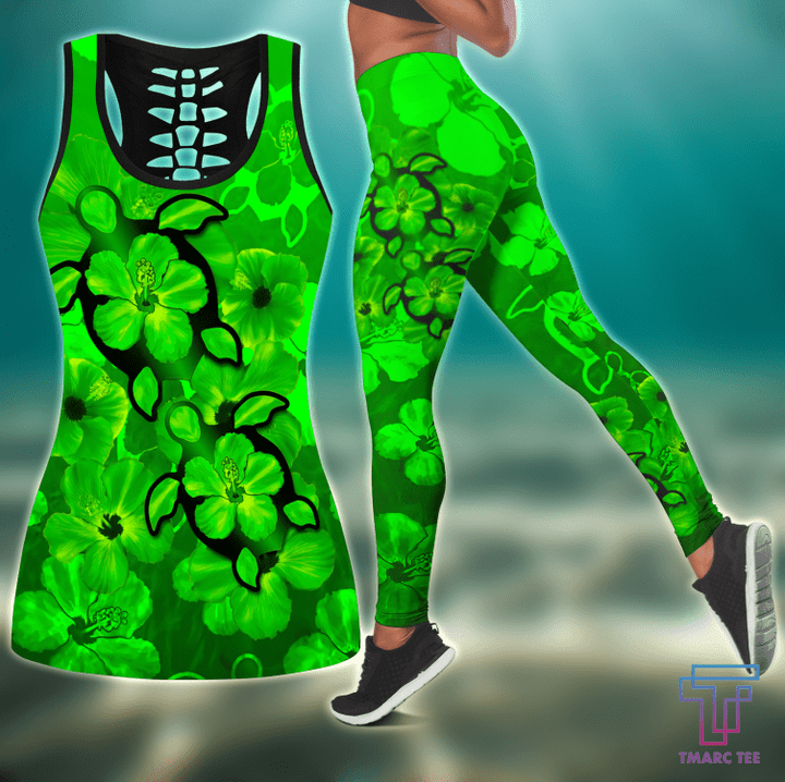 Green Hibiscus Turtles In Hawaiian Dream Combo Legging + Tank Limited by SUN JJ160525S - Amaze Style™-Apparel