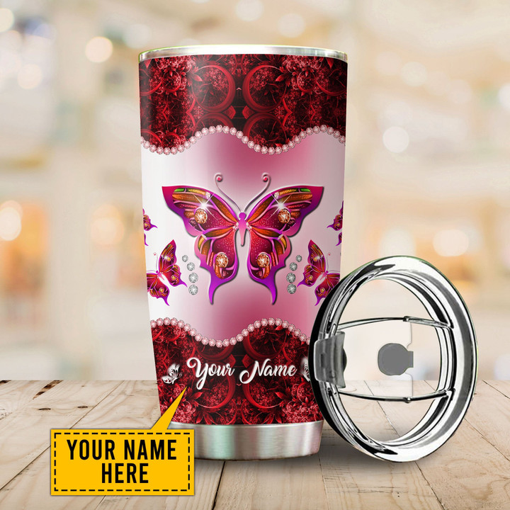 Personalized Tmarc Tee Butterfly Red Steel Stainless Tumbler