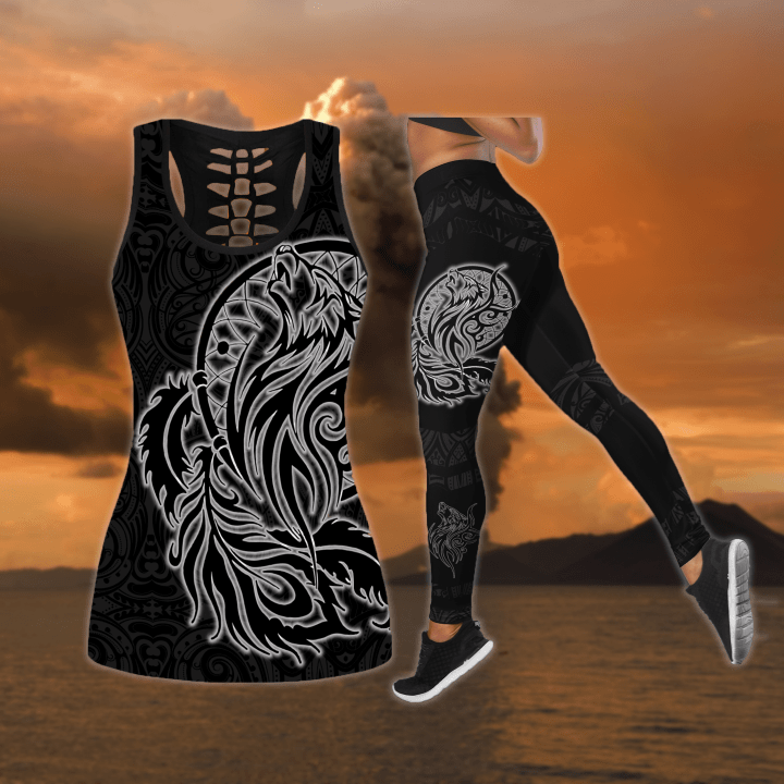 Tmarc Tee Maori Dream catcher wolf tattoo tank top & leggings outfit for women