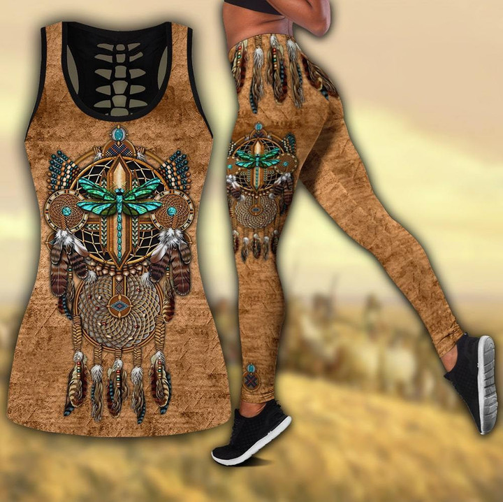 Tmarc Tee Native American Dragonfly And Dreamcatcher Yoga Outfit For Women-MEI