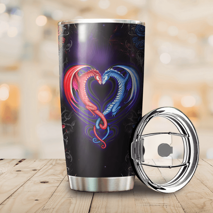 Tmarc Tee Dragon couples red and blue stainless steel tumbler