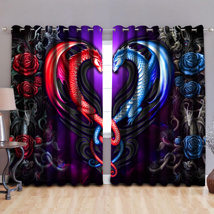 Tmarc Tee Dragon couples red and blue thermal grommet window curtains