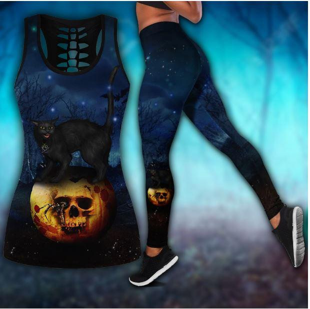 Tmarc Tee Halloween Skull Black Cat Combo Outfit For Women AM-LAM