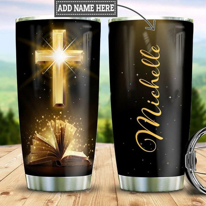 Tmarc Tee Jesus Cross and Bible Persionalize Stainless Steel Tumbler oz