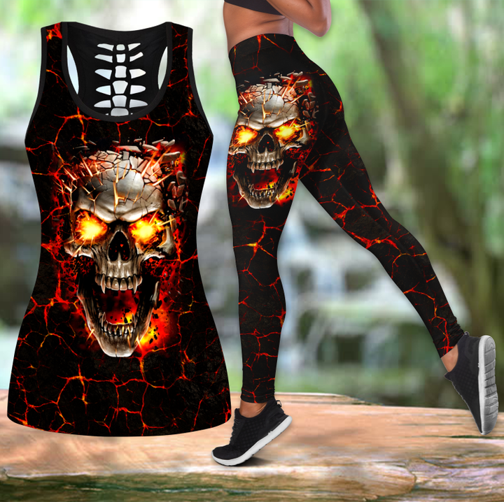 Tmarc Tee Fire Skull Combo Hollow Tank Top And Legging Outfit MH