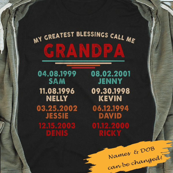Tmarc Tee Greatest Blessing Grandpa Personalized T-Shirt Father's Day
