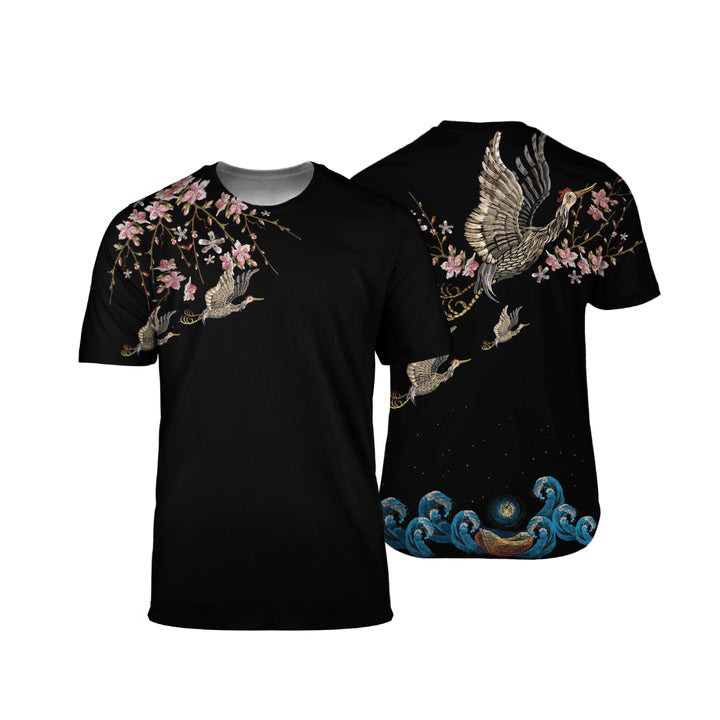 Tmarc Tee Japanese Sakura Kanagawa Crane All Over D T Shirt