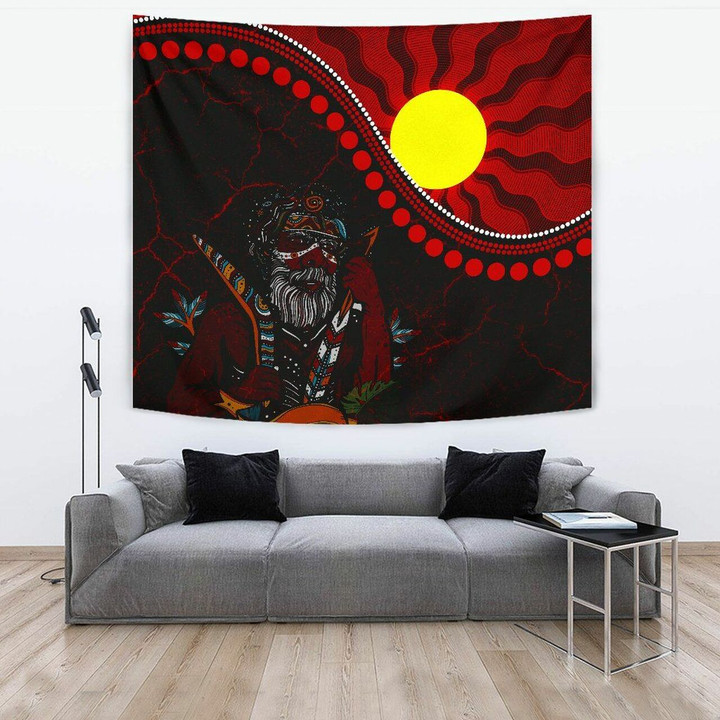 Tmarc Tee Indigenous People And Sun Aboriginal Art 3 Printed Wall Tapestry