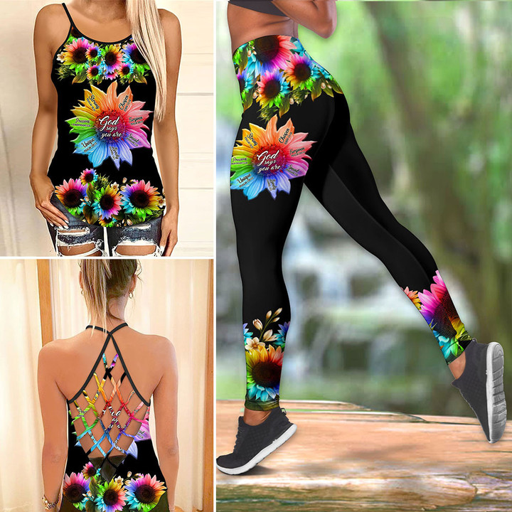 Tmarc Tee LGBT Pride Sunflower Rainbow God Say You Are Combo Camisole tank + Legging