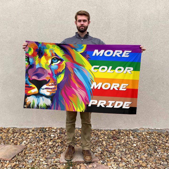 Tmarc Tee LGBT More Color More Pride Rainbow & Melanin Lion Pride Month Horizontal Flag