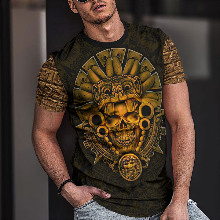 Tmarc Tee Mexican Skull Maya Kukulkan Gold All Over Printed Unisex Shirts
