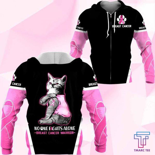 3D Breast Cancer Cat No One Fight Alone Hoodie T-Shirt Sweatshirt SU110304 - Amaze Style™-Apparel