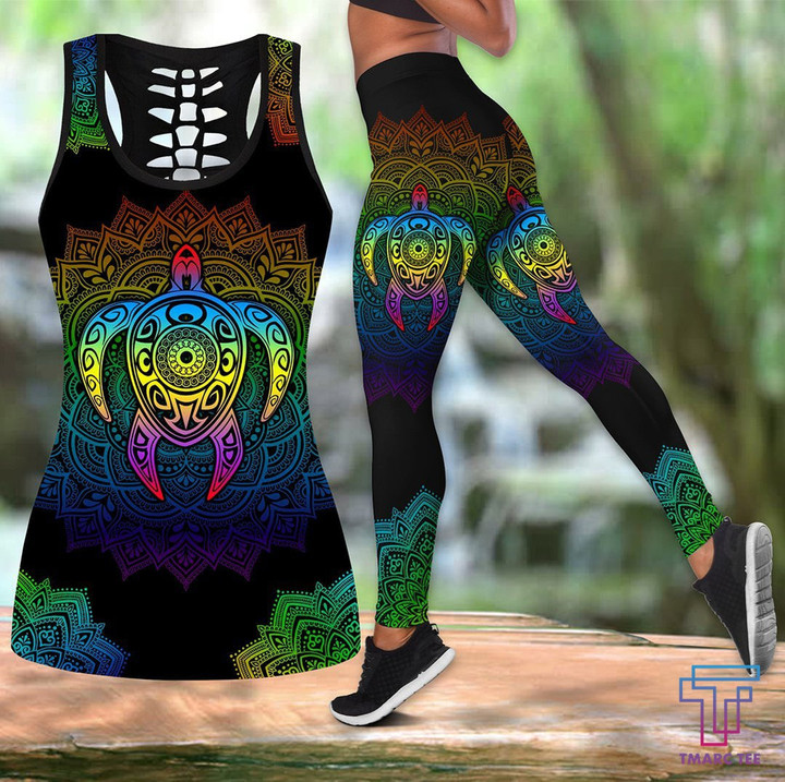 Turtle hawaii legging + hollow tank combo HAC240405 - Amaze Style™-Apparel