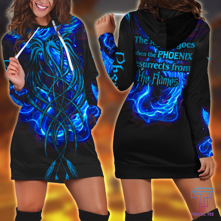 Royal Blue Phoenix Tattoo 3D All Over Printed Hoodie Dress by SUN AM250502 - Amaze Style™-Apparel