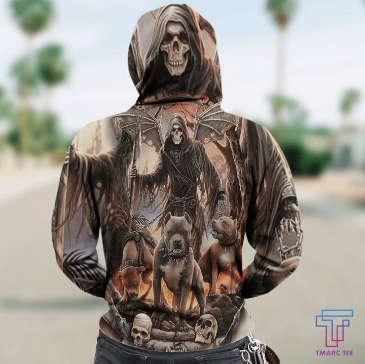 SKULL 3D ZIP HOODIE_GRIM REAPER WITH DOGS PL307 - Amaze Style™-Apparel